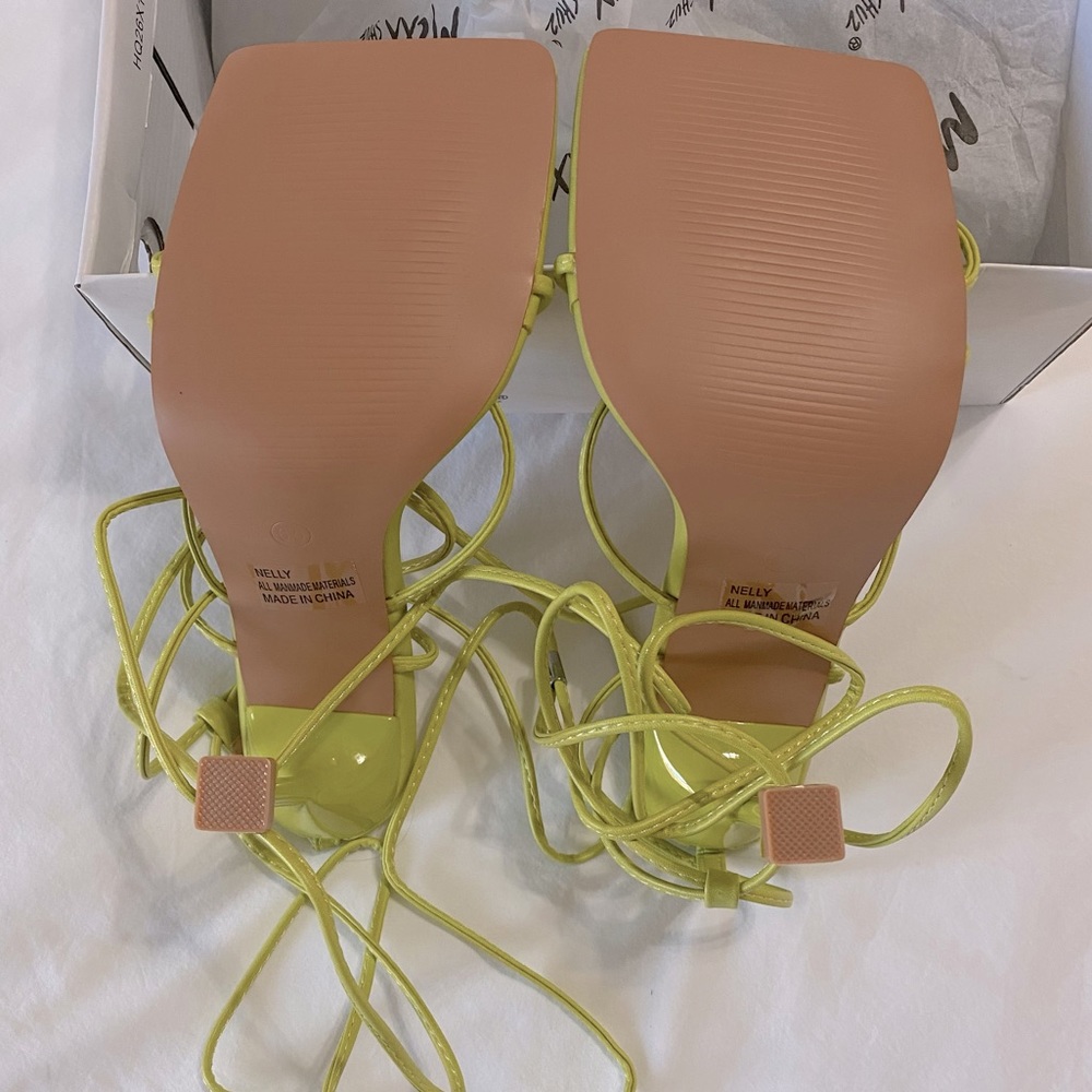 Lulus Mixx Shuz Lime Green Square Toe Lace Up Heel - Picture 8 of 8
